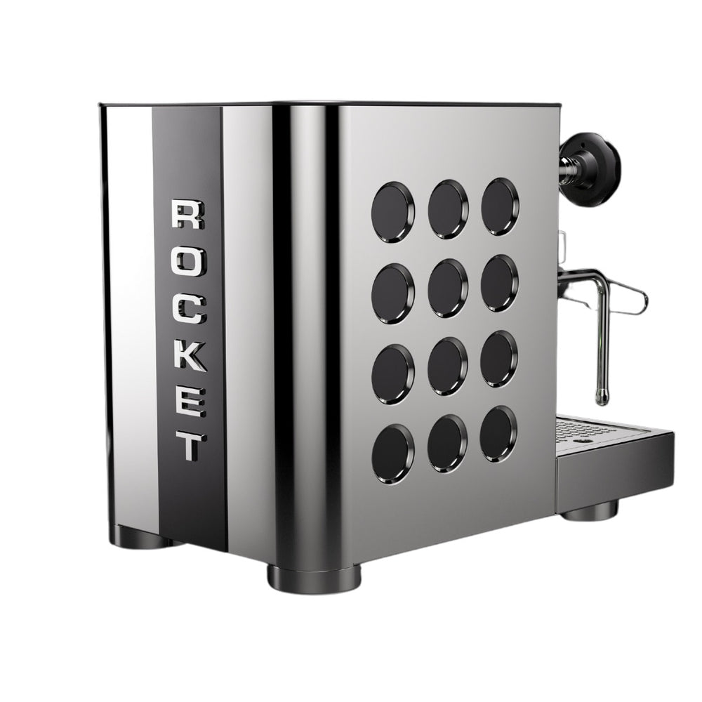 Rocket Appartamento TCA, stainless with black circles, rear angled view