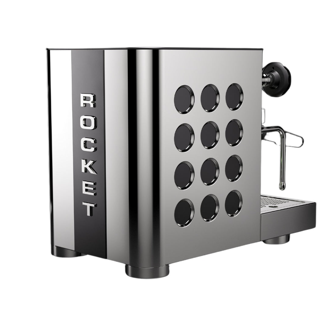 Rocket Appartamento TCA, stainless with black circles, rear angled view