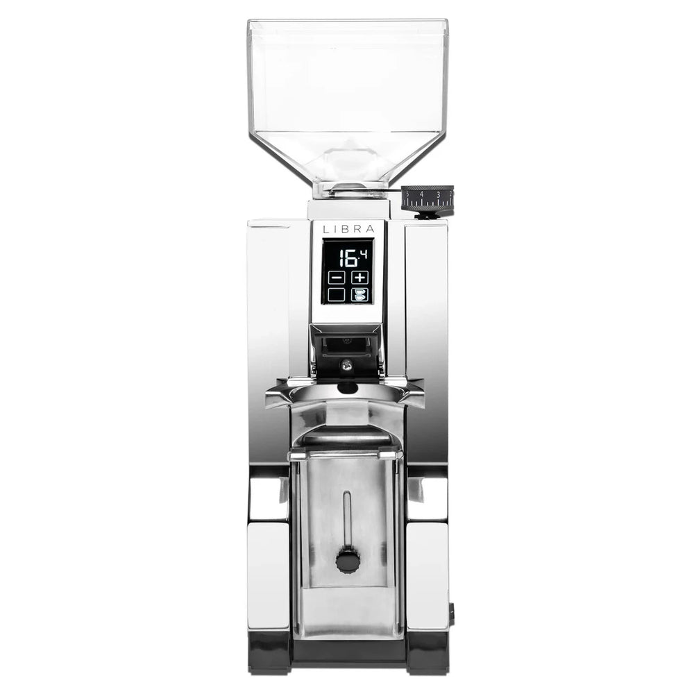 Eureka Mignon Libra grind-by-weight grinder in chrome