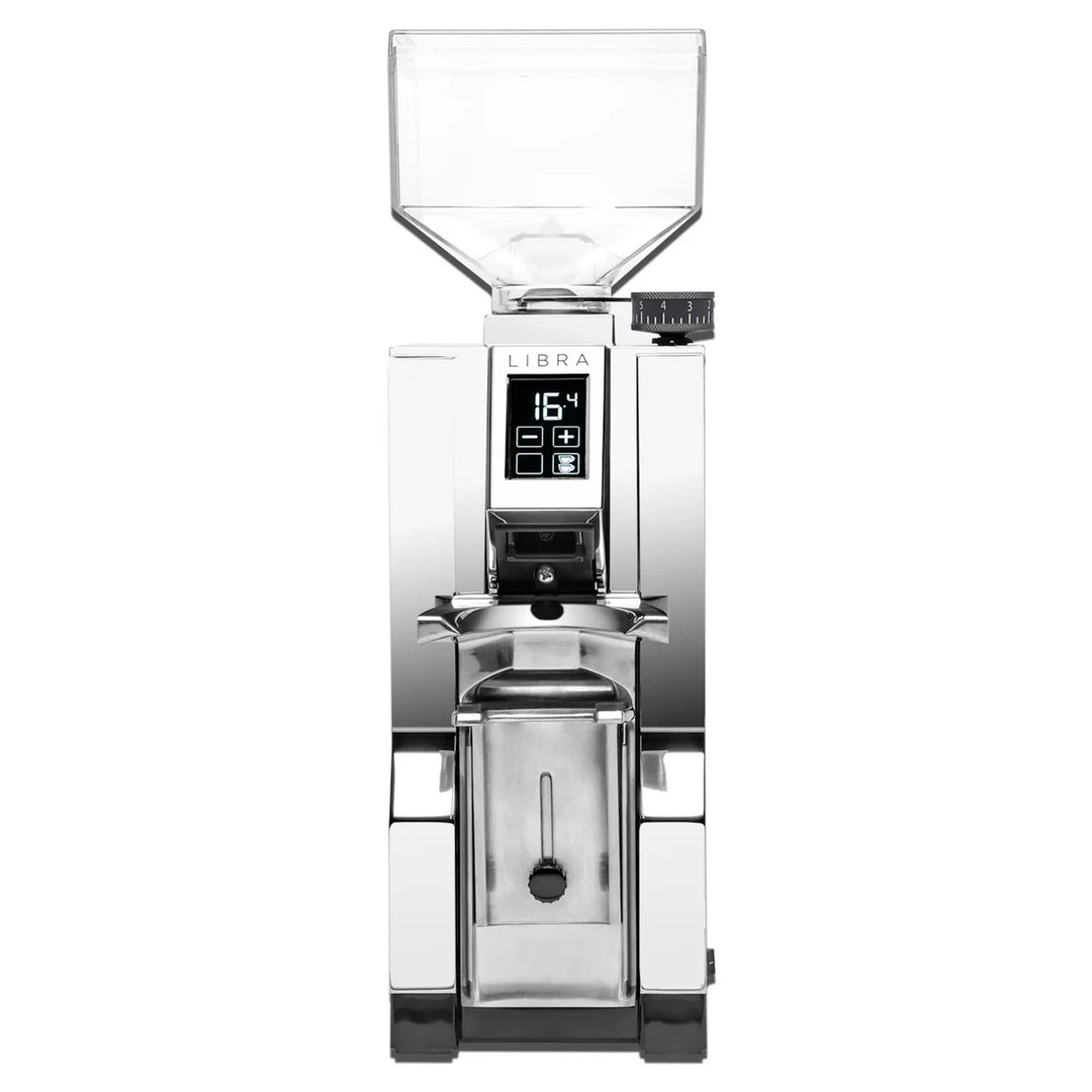 Eureka Mignon Libra grind-by-weight grinder in chrome