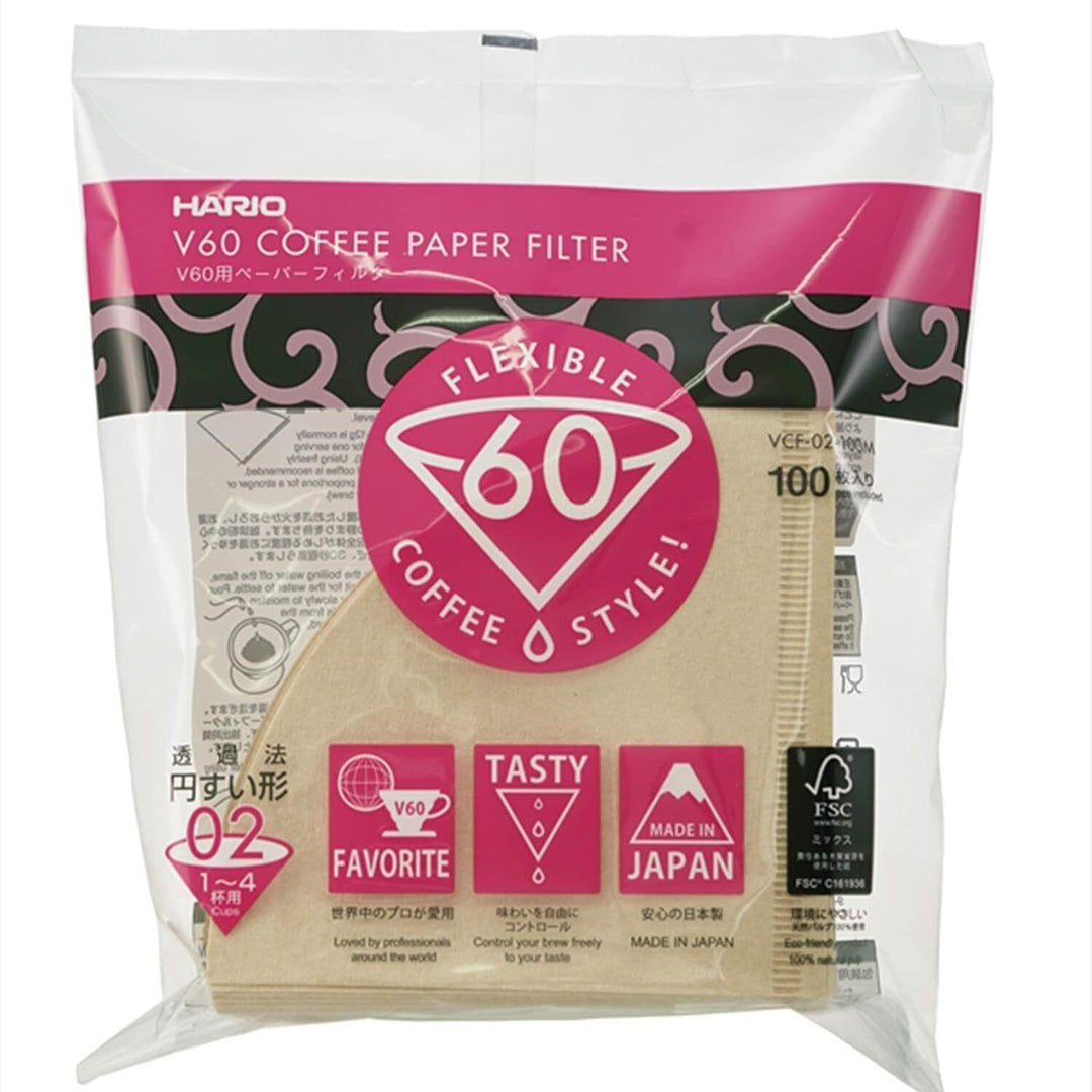 Hario V60 2 Cup Natural Paper Filters (100's)