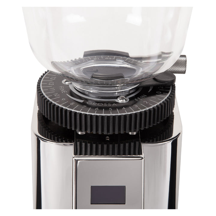 ECM C-Automatik 54 grinder, close-up of hopper and grind adjustment collar