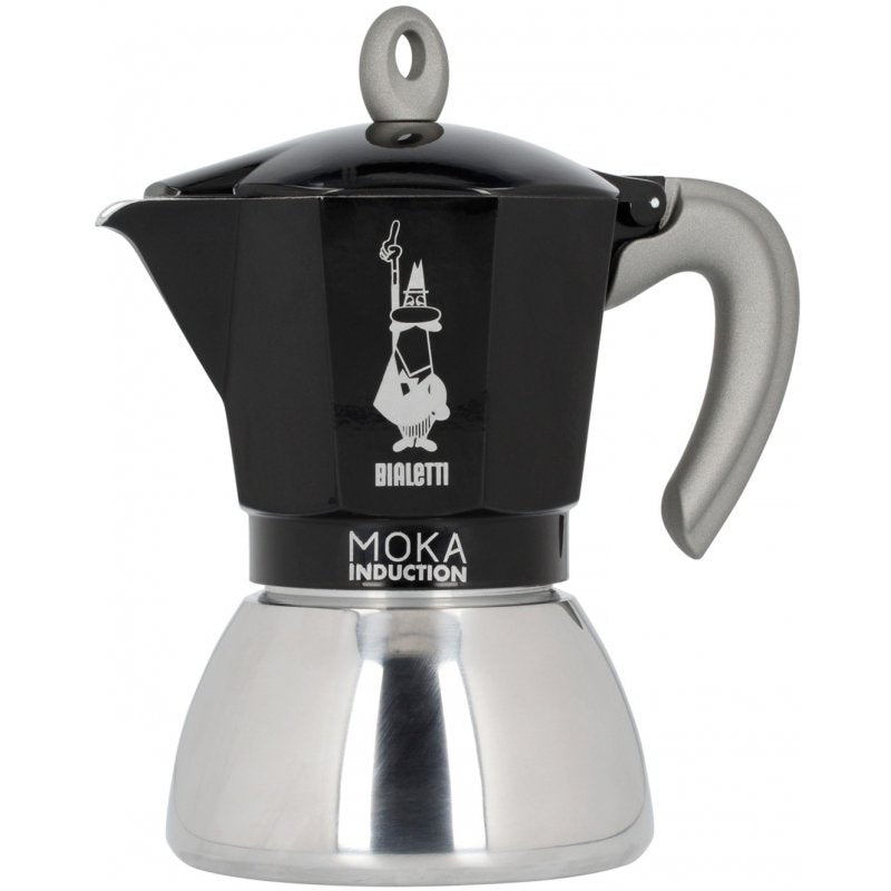 Bialetti Induction Moka Pot Noir avec Base Inox - 4 ou 6 Tasses